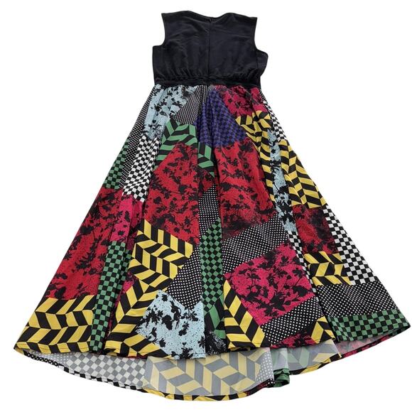 eShakti Dress Womens 2 Black Multi Patchwork Sleeveless A-Line Fit Flare Retro - Picture 2 of 7